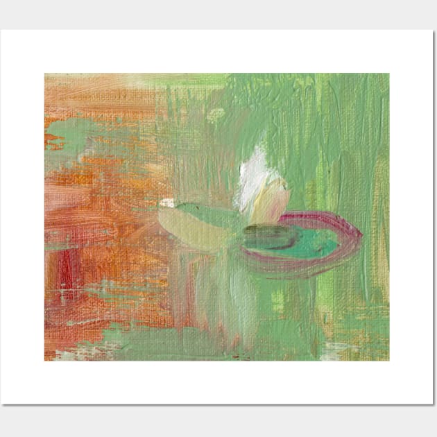 Abstract Oil Painting Waterlily Green White Terracotta Wall Art by Go Abstract Art